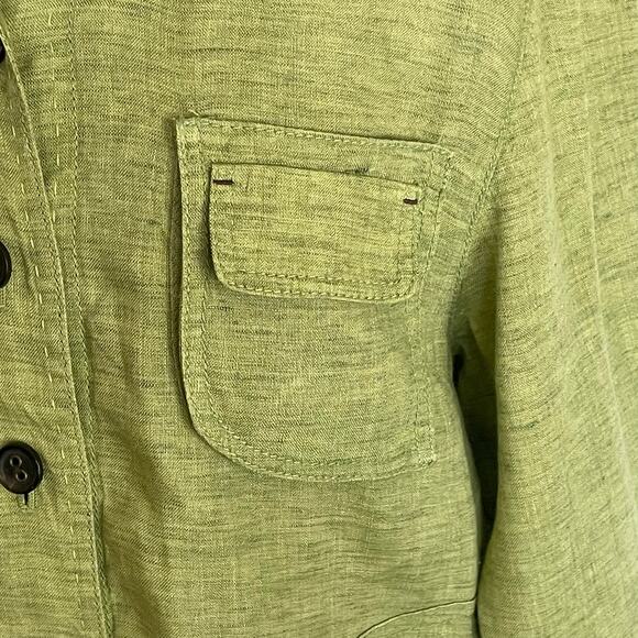 Coldwater Creek Chartreuse Lime Green 100% Linen Jacket Petite LG Spring Casual - Picture 7 of 14
